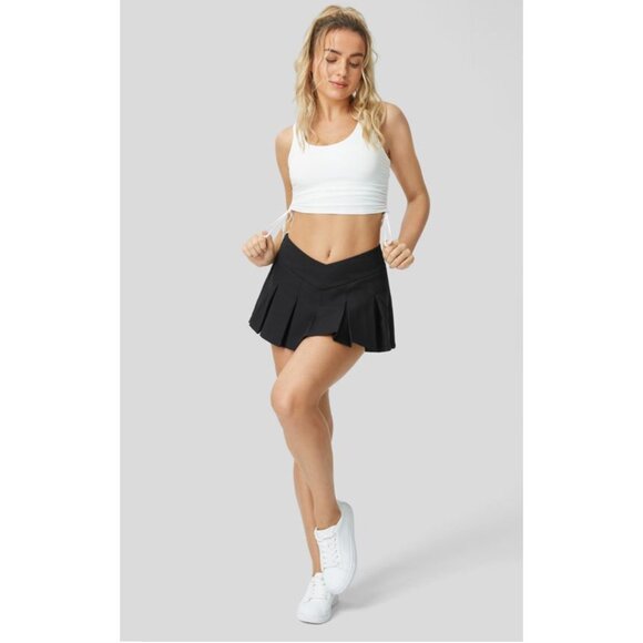 Halara V Shaped Waistband Mid Rise Skirt Sz Large Womens Black Invisible Zipper - Picture 8 of 12